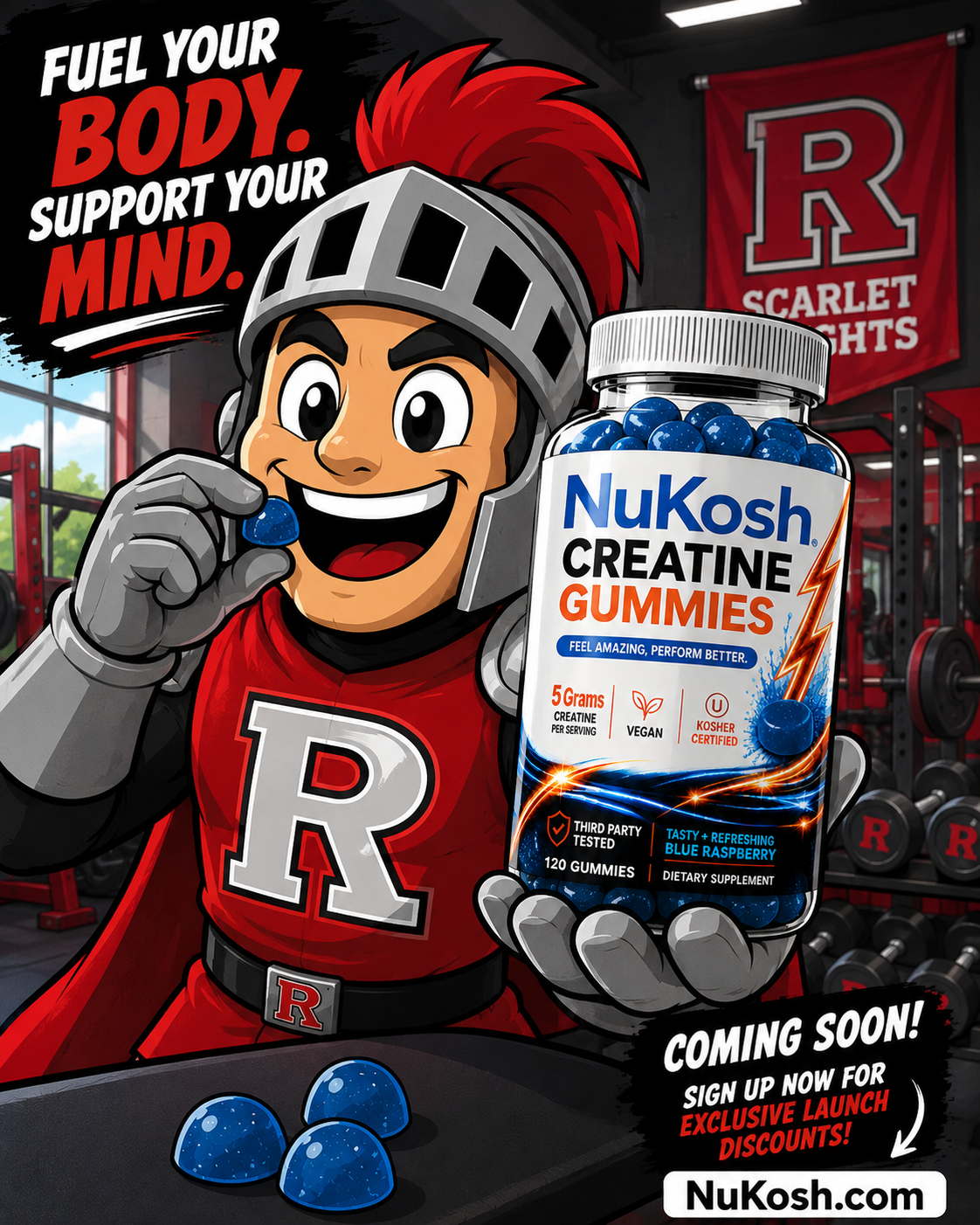Rutgers Scarlet Knight with NuKosh Creatine Gummies